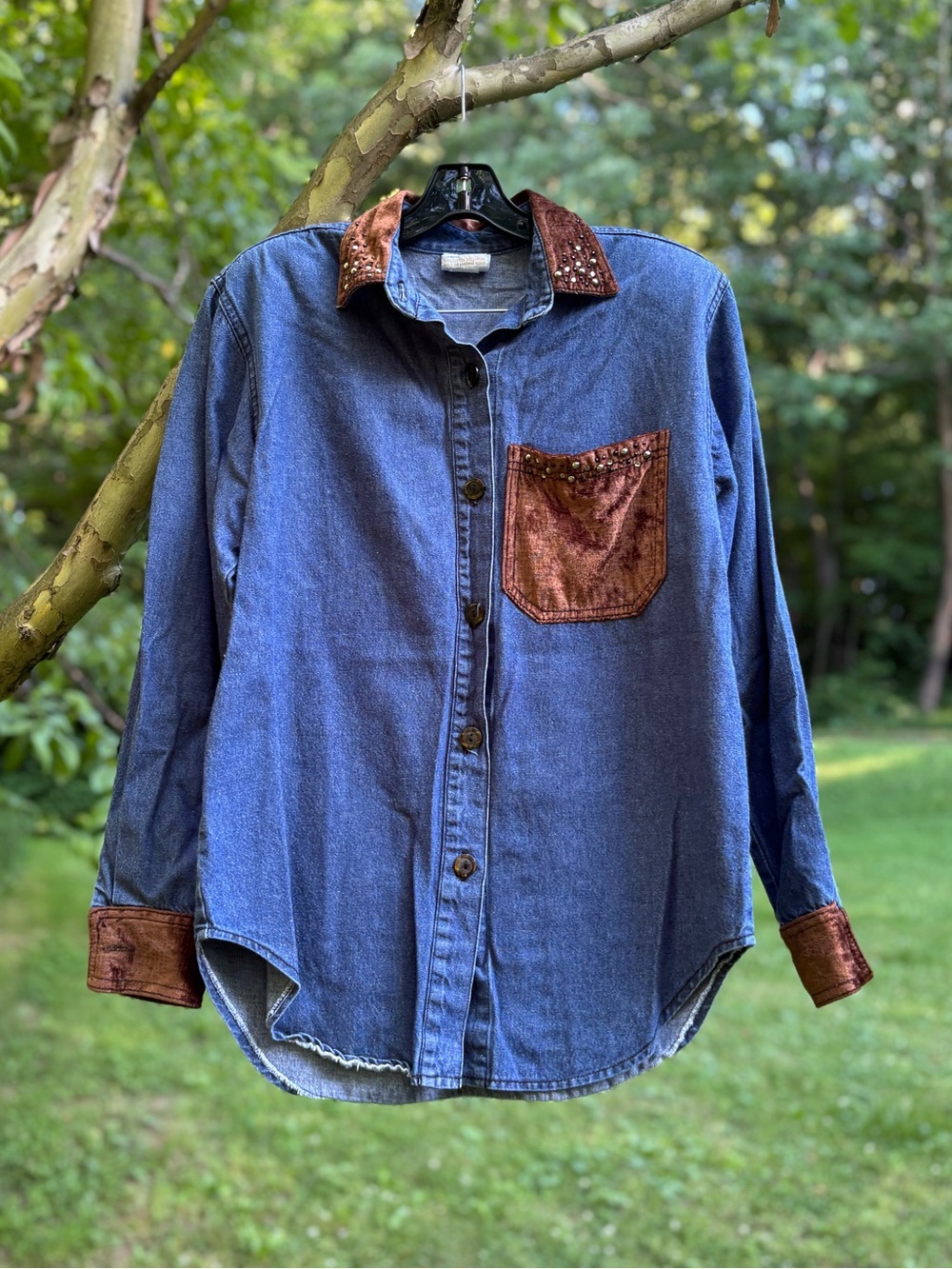 90s Monique Jeans Shirt Crushed Velvet Details